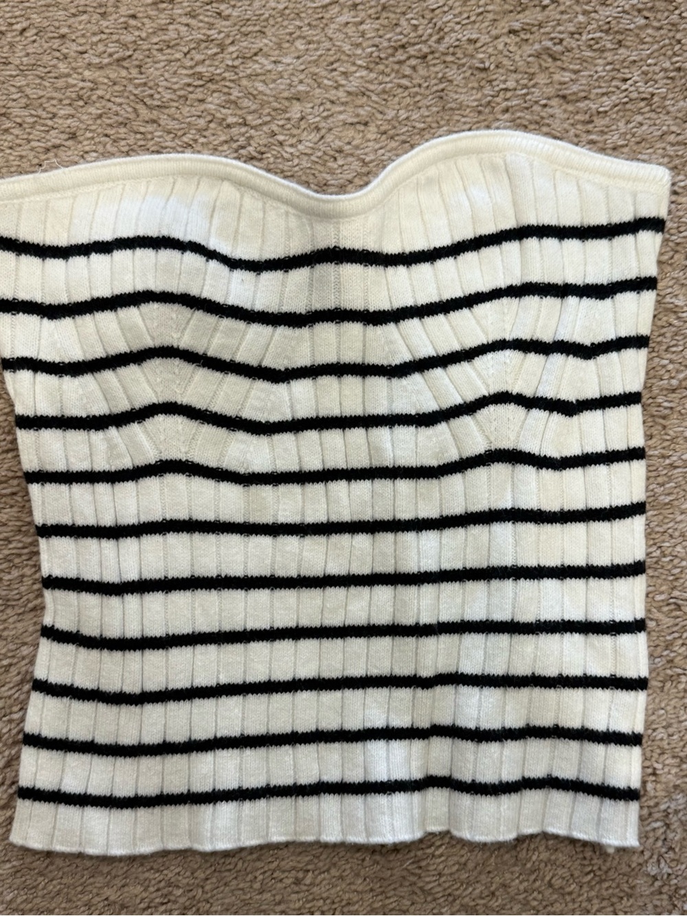 Universal Thread Cream and Black Striped Ribbed Strapless Top